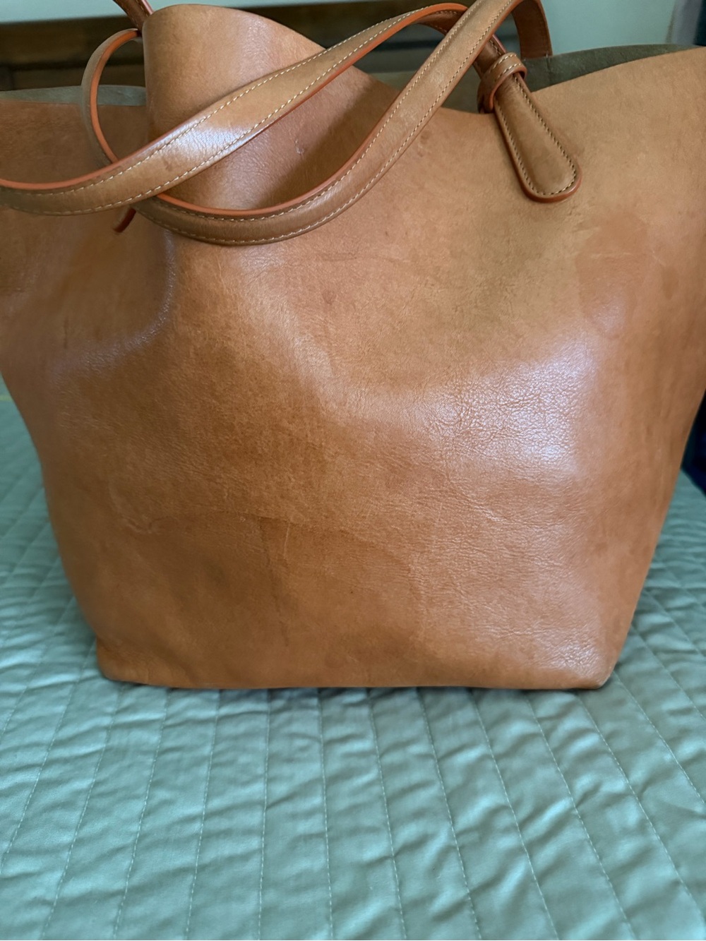 Mansur Gavriel Large Everyday Tote Bag + Zip Pouch | Italian Leather | Tan/Cuoio - Picture 12 of 13